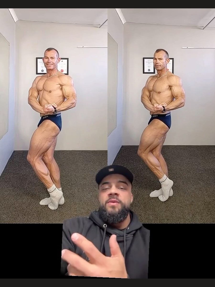 An athlete&rsquo;s front pose before and after Theuns&rsquo; cues, 3 of 4